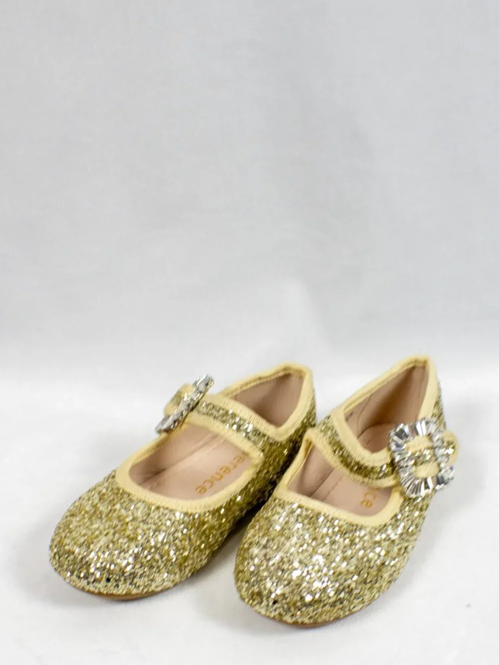 Derence Toddler Girls Gold Glitter Rhinestone Buckle Mary Jane Flats